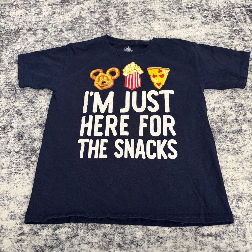 Disney Parks I'm Just Here For The Snacks Graphic T-Shirt Kids Large Navy Blue L